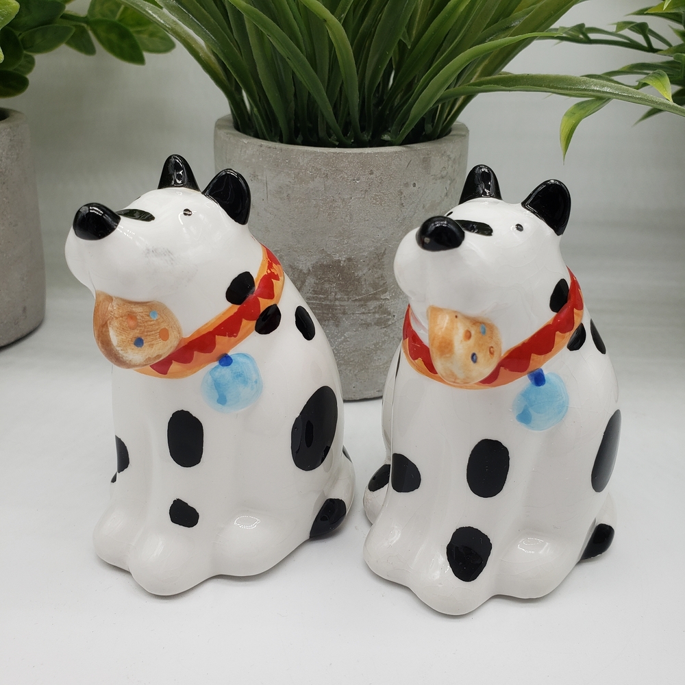 Coco Dowley Vintage Dalmation Dog Salt and Pepper Shaker Set with Stoppers AS IS